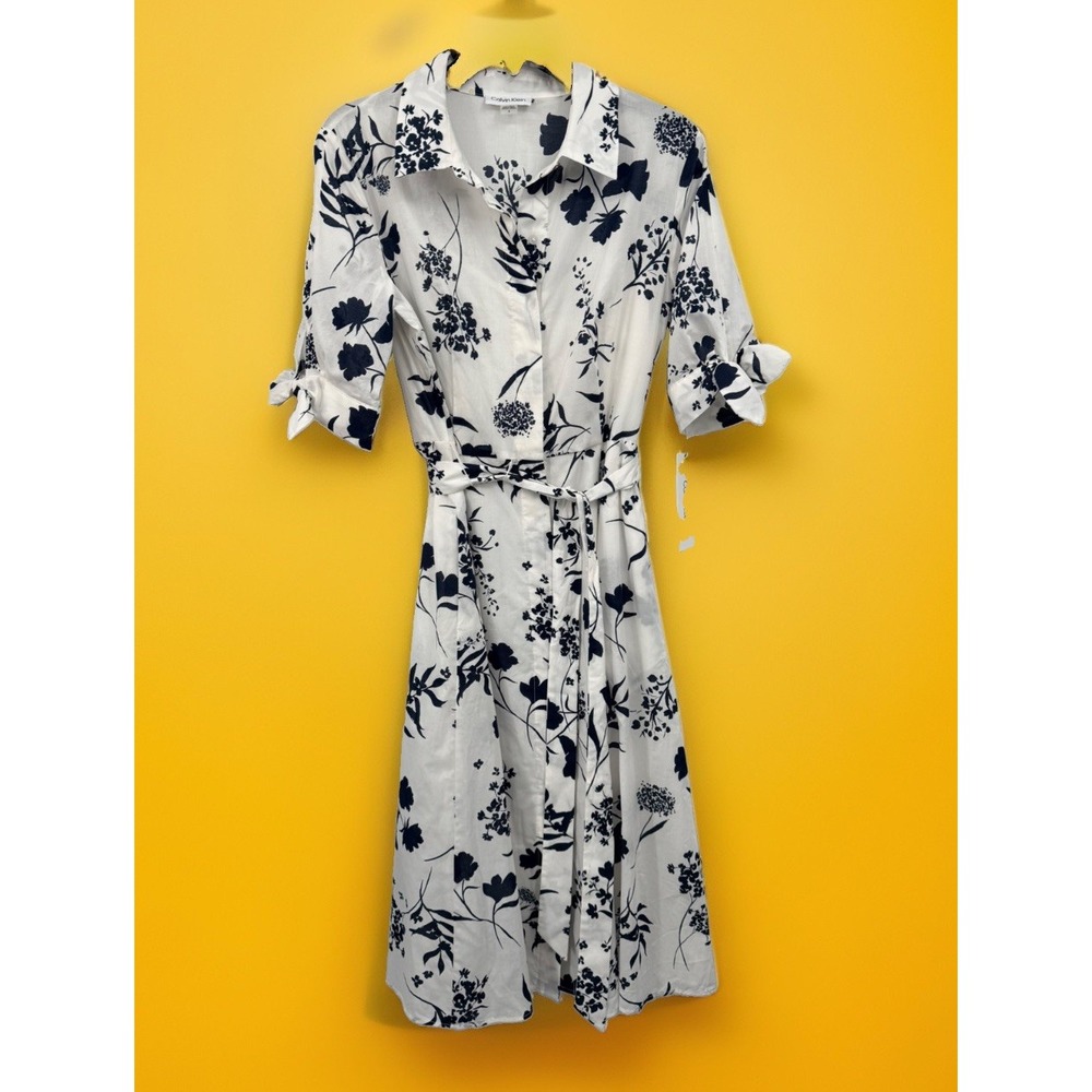 NWT Calvin Klein Floral Cotton Button-Up Belted Shirt Dress - 8 Cottage Core